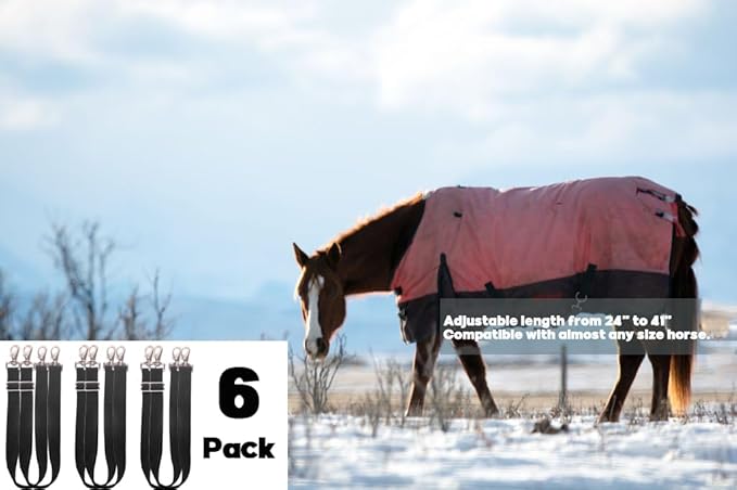 Pack of 4 Adjustable Length Elastic Leg Straps for Horse Blankets,Horse Blanket Sheet Replacement Elastic Leg Strap (4, Black)