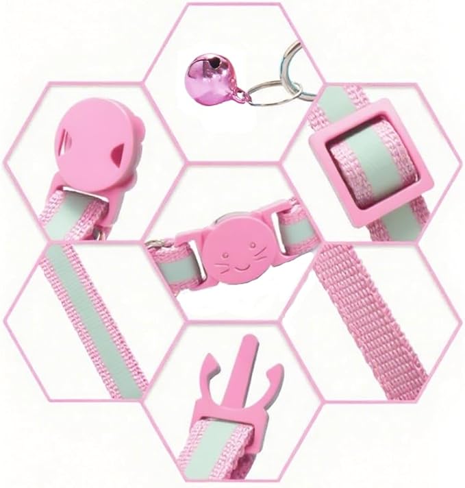 3 Pack Reflective and Breakaway Cat Collars with Bells,Adjustable Kitten Collars from 7.5 to 12.5 Inches, Ideal of Kitten Collar, Suitable for Girls and Boys (Pink)