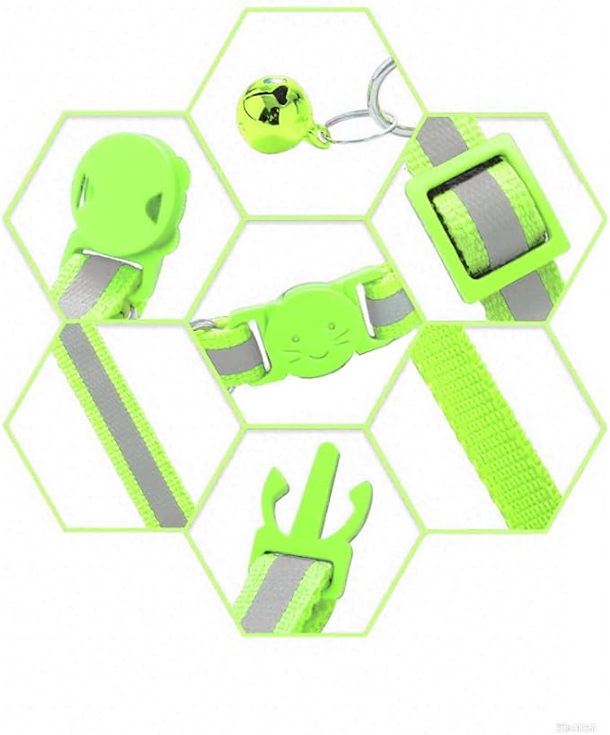 3 Pack Reflective and Breakaway with Bells of Cat Collar,Adjustable from 7.5 to 12.5 Inches, Ideal of Kitten Collar, Suitable for Girls and Boys (Fluorescent Green)