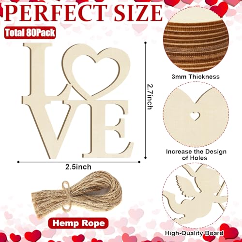 80PCS Wooden Heart Ornaments to Paint Valentine's Day Craft (80 Count)