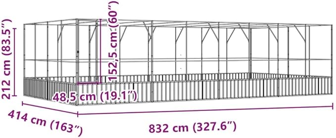 Large Bird Aviary with Extension, Outdoor Galvanized Steel Bird Cage, Galvanized Steel Outdoor Bird Aviary, Mesh Fence Bird House for Small Animals, 327.6"x163"x83.5"