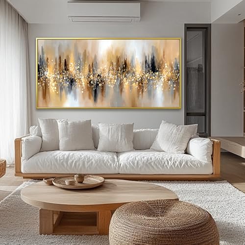 Large Gold Framed Wall Art For Living Room Abstract Wall Decor Modern Canvas Art Wall Decor 29" X 58" Painting Gold Wall Art For Bedroom Apartment Office Dining Room Home Decoration