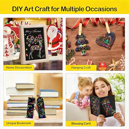 200Pcs Rainbow Scratch Drawing Art Paper Craft Set for Kids Boys Girls (200 Count)