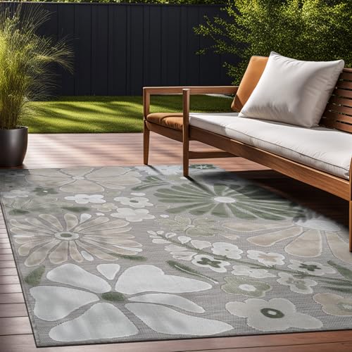 Outdoor Rug 8x10 Modern Floral Tropical Area Rugs for Outdoor and Indoor Patio Easy to Clean Non Shedding Living Room Porch Garden Washable Outside Carpet (80 Sq Ft)