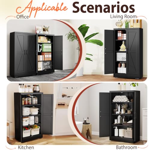 47" Black Metal Storage Pantry Cabinet