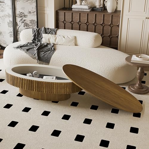 Oval Coffee Table with Storage Modern Coffee Table with Solid Wood Veneered