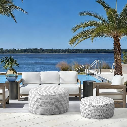 Indoor Outdoor Large Inflatable Ottoman Pouf D31 x H14 Inch