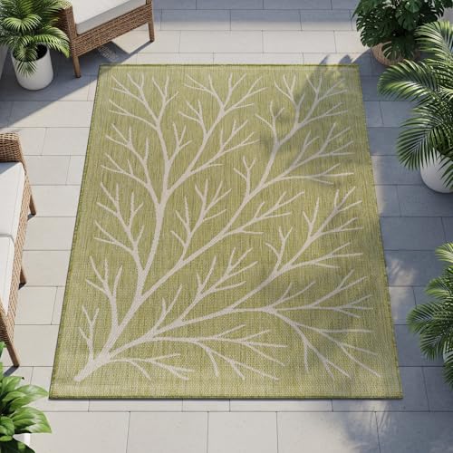 Washable Indoor Outdoor Rug 5x7 Modern Area Rugs Branch Pattern Non Shedding Waterproof Easy Clean Patio Deck Porch Living Room Bedroom Garden RV (35 Sq Ft)