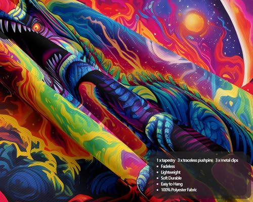 Blacklight Dinosaur Tapestry Wall Hanging Black Light Tapestries Uv Glow in the Dark Dino Poster for Teen Boys Room Bedroom 31.5" L x 39.4" W