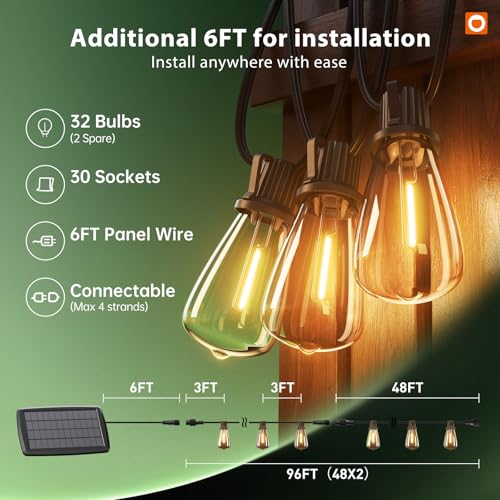 102FT(96+6) Solar String Lights Outdoor with Remote, Last 30+ Hrs (102 Foot)