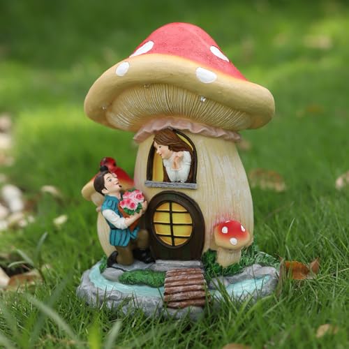 Solar Garden Outdoor Statues Princess and Prince with 4 LED Solar Figurine for Lawn