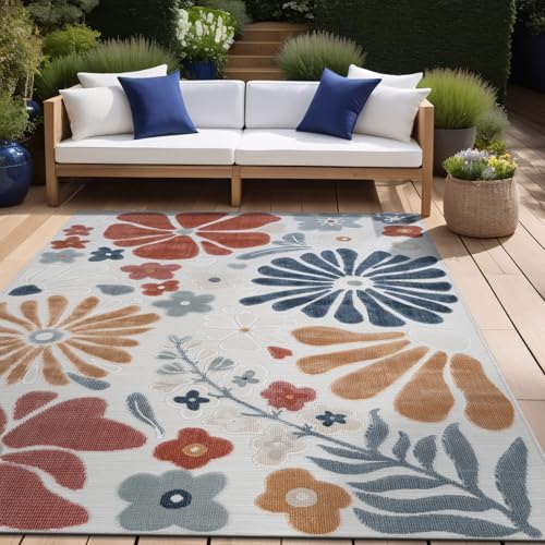 Outdoor Rug 10x14 Large Modern Floral Tropical Area Rugs for Outdoor and Indoor Patio Easy to Clean Non Shedding Living Room Porch Garden Washable Outside Carpet (140 Sq Ft)