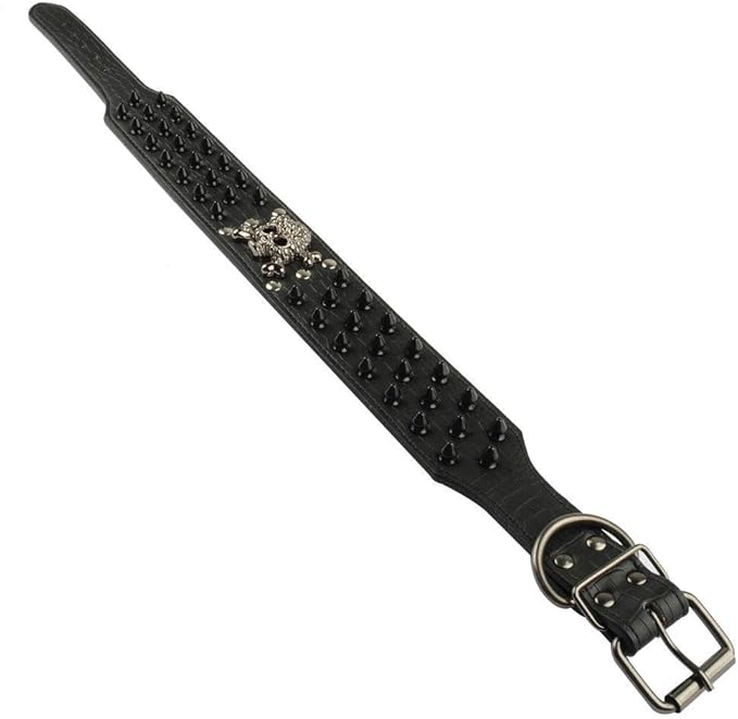 Serijoars Spiked Studded Dog Collar, PU Leather Dog Collar, Adjustable Pet Collars for Medium or Large Breed Pet (S, Black2)