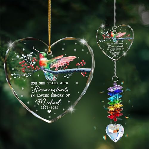 Personalized Memorial Hummingbird Glass Ornament