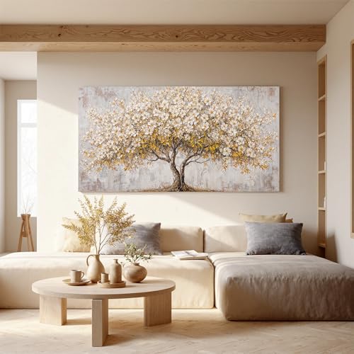 Canvas Wall Art Decor Gold Tree Of Life Oversized Wall Art For Living Room Pictures Wall Art Decor White Vintage Wall Art Prints Decorative Painting Artwork For Bedroom Office Room Wall Decor 29×58 In