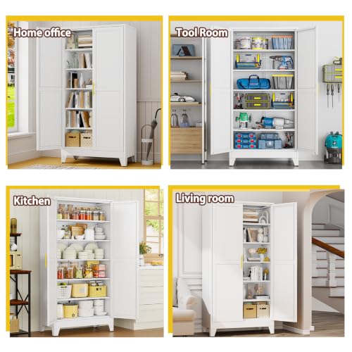 79" Tall White Kitchen Pantry Cabinet