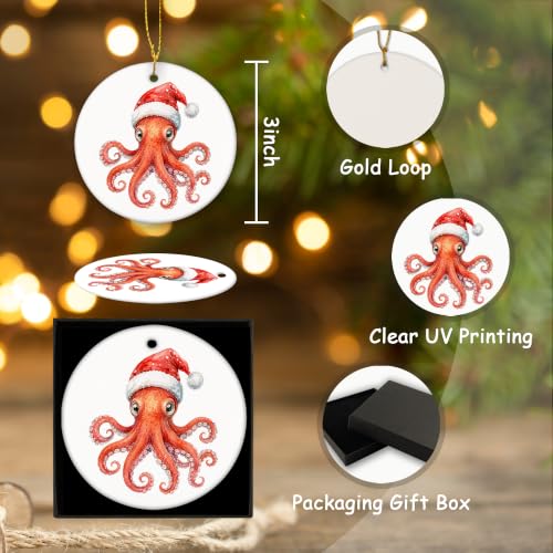 Santa Octopus Christmas Ceramic Ornament