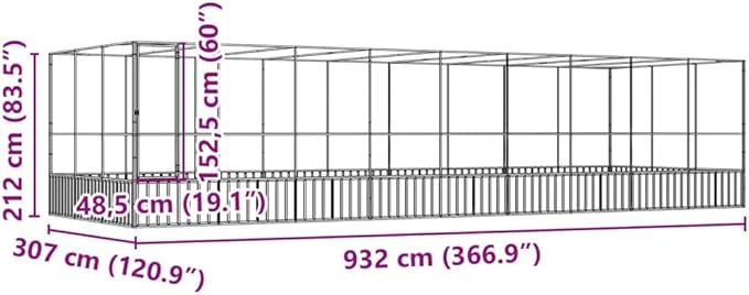 Steel Aviary with Extension, Large Flight King Bird Cage for Cockatiels African Grey Quaker Amazon Sun Parakeets Green Cheek Conures Pigeons Parrot Bird Cage, 366.9"x120.9"x83.5",-87