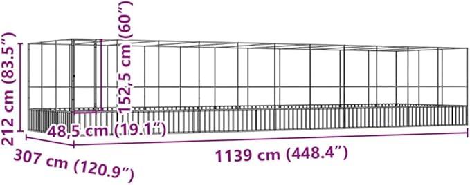 Large Bird Aviary with Extension, Outdoor Galvanized Steel Bird Cage, Galvanized Steel Outdoor Bird Aviary, Mesh Fence Bird House for Small Animals, 448.4"x120.9"x83.5"