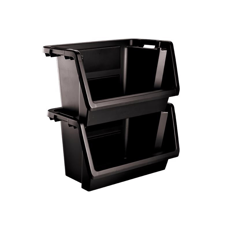 Starplast Black Storage Bin 14.4 in. H X 15.6 in. W X 28 in. D Stackable FG006556, Pack of 4