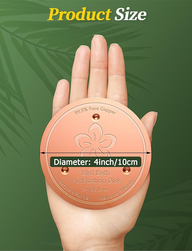 Mellbree 3-Pack Bird Bath Copper Disk, 0.6mm Reinforced 99.99% Pure Copper Cleaning Disk with Triple-Point Support for Physical Safe Clean Water All-Season (Flower)