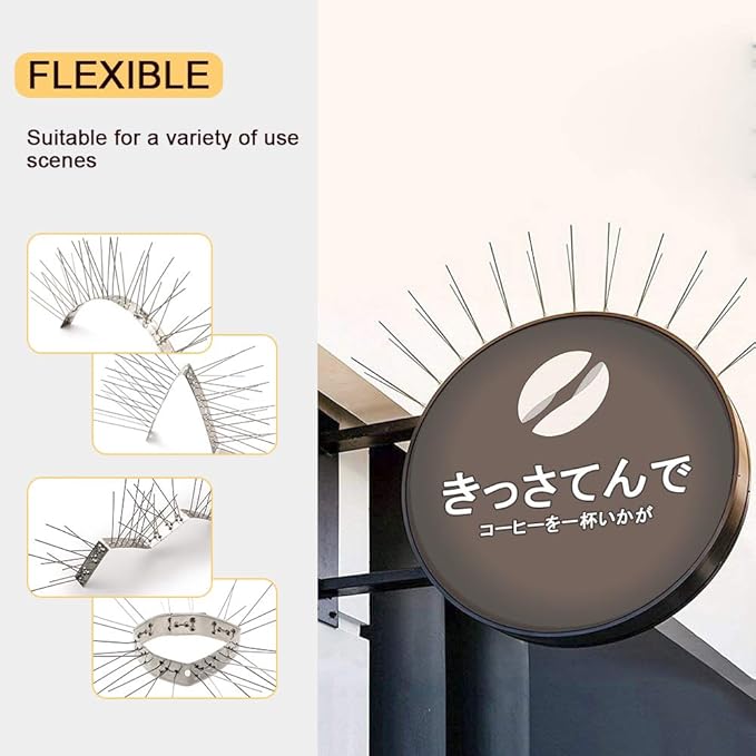 OFFO Bird Spikes with Stainless Steel Base, Durable Bird Spikes Arrow Pigeon Spikes Fence Kit for Keeping Small Bird, Crows and Woodpeckers Away, Covers 3.4 Feet(1.04m)