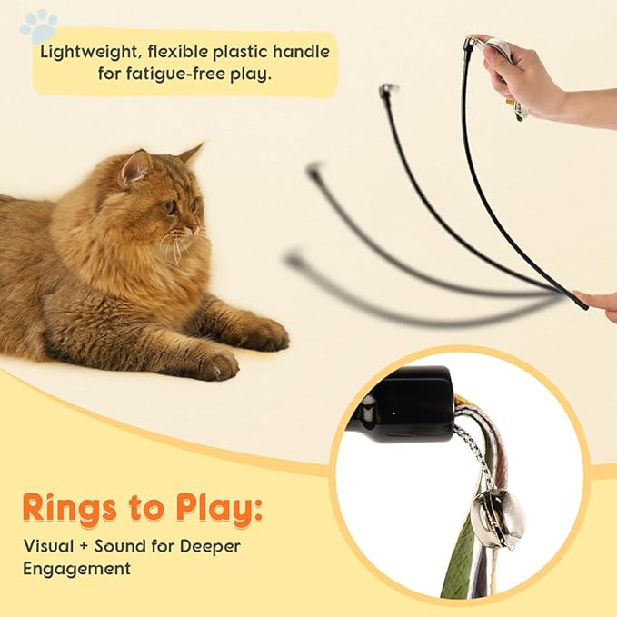 Cat Wand Toy, Interactive Cat Rainbow Wand Toys, Colorful Ribbon Teaser Wand String for Indoor Cats Enrichment, Exerciser, Playing1
