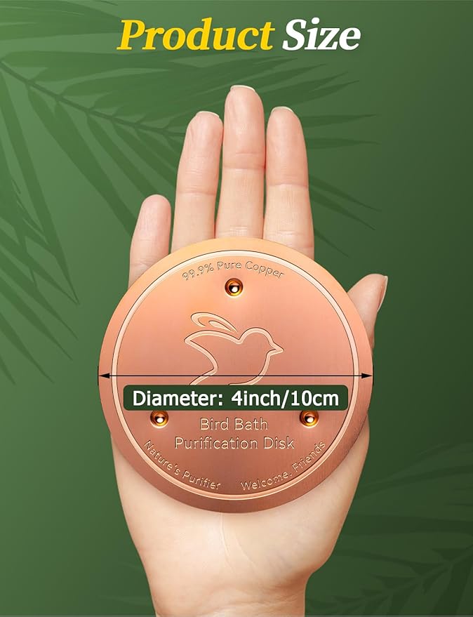 Mellbree 3-Pack Bird Bath Copper Disk, 0.6mm Reinforced 99.99% Pure Copper Cleaning Disk with Triple-Point Support for Physical Safe Clean Water All-Season