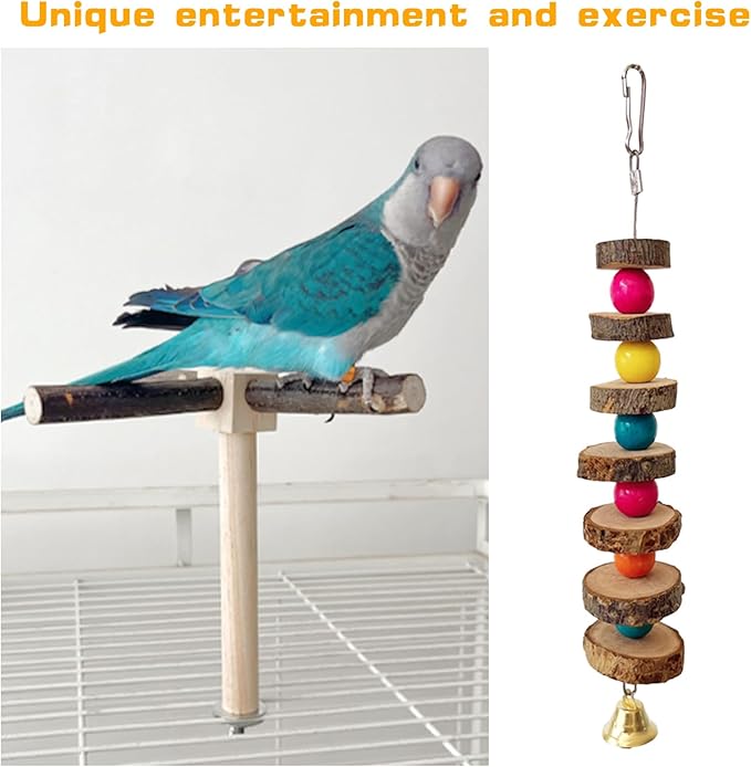 Rotating Parrot Perch Toy with Chew Toy,Interactive Spinning Toys,Wooden Exercise Wheel Parrot Toys, Bird Perch Bird Toys Parakeet Toys,Bird Cage Accessories Wooden Chew Toys Perch Stand