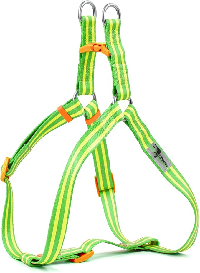 Stripe Step in Dog Harness for Small Dogs, Freedom Nylon Dog Halter Vests, Lightweight and Escape Proof Puppy Harness, Quick Fits for Small Medium and Large Dogs, Green L