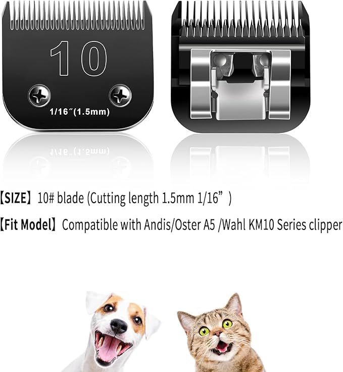 10 Blades Dog Grooming Blades Compatible with Andis/Oster A5/Wahl KM-10 Series Dog Clippers,Detachable Clipper Replacement Blade (6PCS Black-#10+30+40+4FC+5FC+7FC)