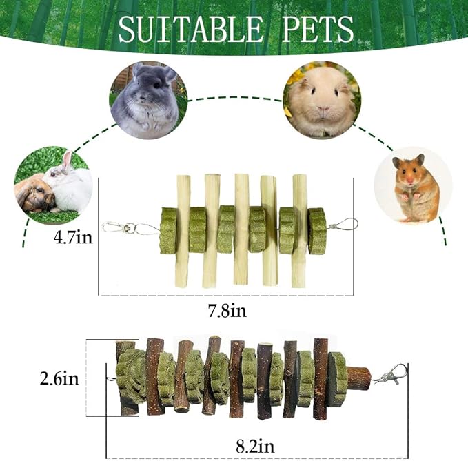 kathson Bunny Chew Toys for Teeth, Guinea Pig Wood Chews Chinchilla Apple Wood Bamboo Sticks Rabbit Organic Treats for Rodent Small Animals