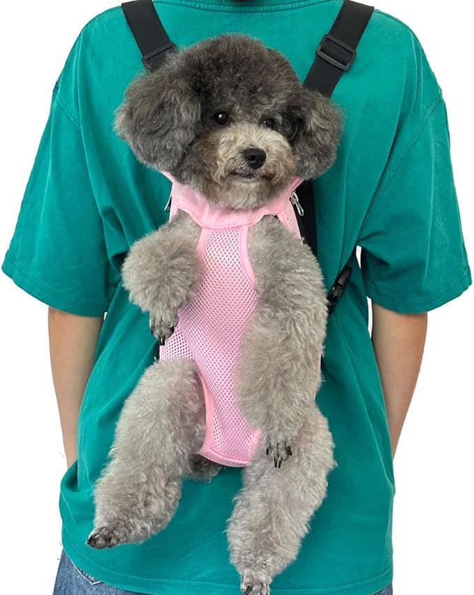 Pet Dog Carrier Backpack, Portable Breathable Mesh Chest Carrier, Polyester Woven Double Shoulder Pet Bag for Outdoor Adventures (Pink, Small)
