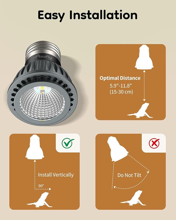 Pawfly UVB Light for Reptiles, 3 W 10.0 UVB Bulb, Desert Reptile UVA UVB Lamp for Calcium & Vitamin D3 Synthesis, High Intensity LED Lamp for Bearded Dragon, Tortoise & Lizard