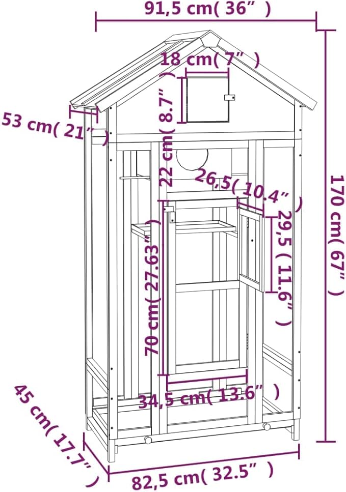 Wooden Bird House Bird Cage, Bird Flight Cages Parrot Cage for Parakeet, Lovebirds, Ringneck, Cockatiels, 36"x20.9"x66.9" Solid Wood Pine,-421