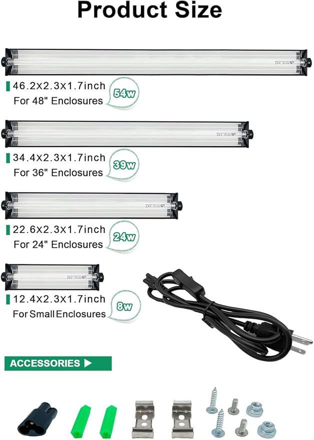 24W T5 HO UVB Reptile Light Fixture Kit, Terrarium Hood Light with Desert UVB 10.0 Fluorescent Tube, Ideal for Tropical and Desert Habitats