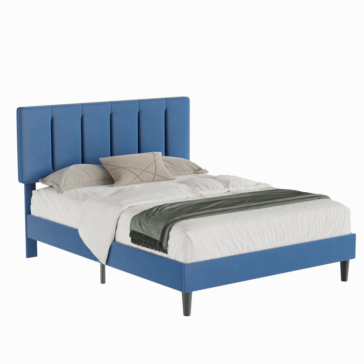 Queen Size Bed Frame with Upholstered Headboard