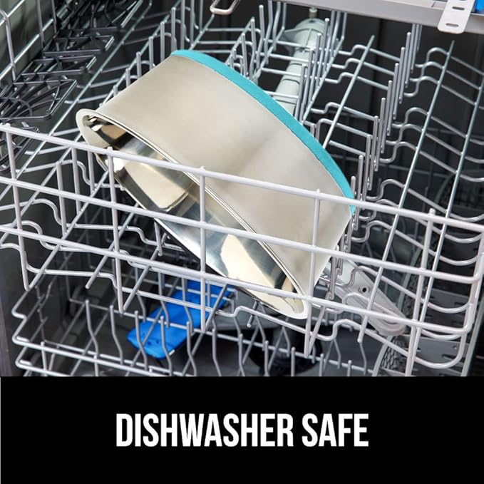 GORILLA GRIP Dog Bowls, Holds 4 Cups Each (32 fl oz), Heavy Duty Stainless Steel Food and Water Bowl for Feeding Dogs and Cats, Dishwasher Safe, Rust Resistant, BPA Free Rubber Base Set of 2 Turquoise
