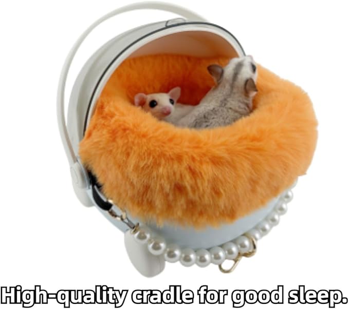 Sugar Glider Carrier Cage with Warm Nest, Cushion, Mat and Safe Lock, Portable Cages with Chain, Small Animals Travel Carrier Plastic Breathable Outgoing Box for Hamsters (Purple)