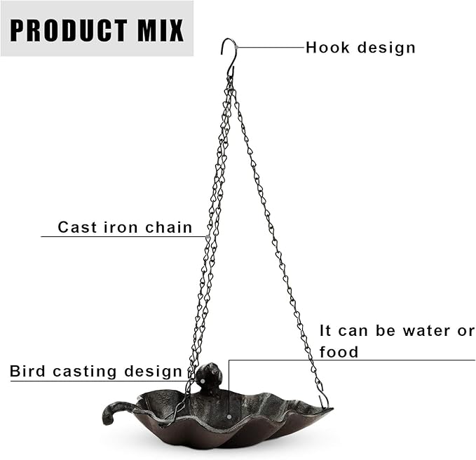 Cast Iron Platform Bird Feeders for Outdoors, 11 inch Large Hanging Bird Feeder Tray Seed Catcher
