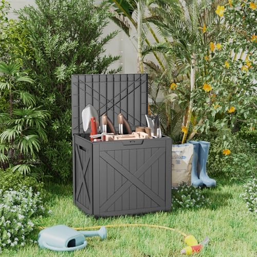33 Gallon Deck Boxes Resin Outdoor Storage Box UV Resistant Outside Deck Box with Lockable Lid for Patio Furniture