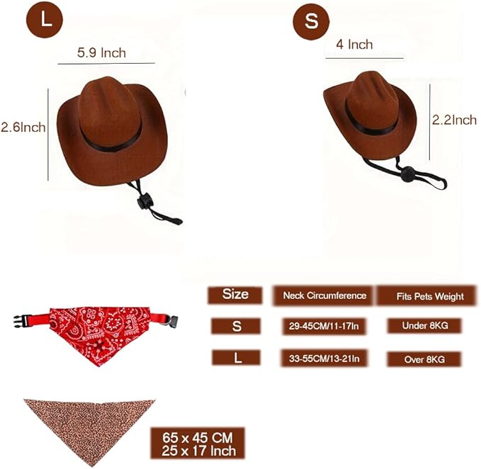 Dog Cowboy Costume Mini Black Cowboy Hat Pet Bandana Halloween Costume for Cat Size L
