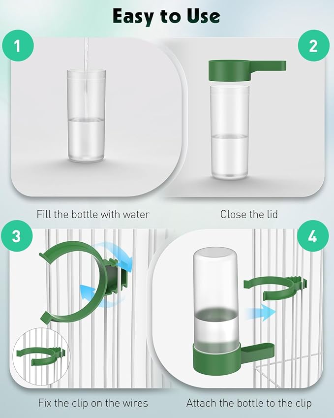 Pawfly 4 Pcs Bird Water Dispenser, Plastic Water Feeder, Automatic Waterer for Small Parrot Parakeet Cockatiel Lovebirds (Not Fit for Food Feeding), Green