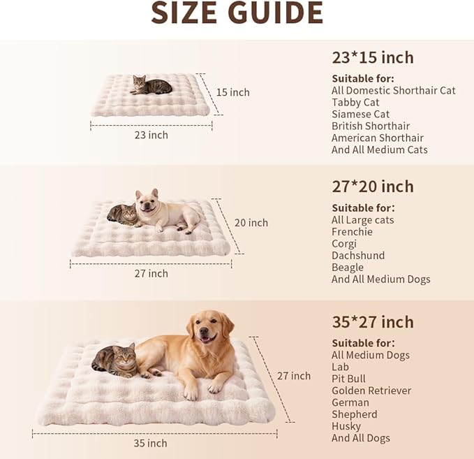 Self-Warming Dog Bed, Plush Faux Fur Mat with Anti-Slip Bottom, Ultra Soft Heated Pet Bed for Medium Large Dogs, Cozy Fluffy Pad for Carriers Couch Crate, Machine Washable, 35 x 27 Inch White