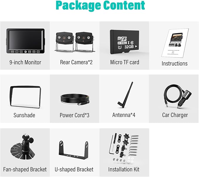 Wireless Backup Camera, 9 Inch HD 1080P Loop Recording Monitor with 2 Rear View Camera System for Cars, Trucks, RV, Trailers, IP69K Waterproof 152Β° View Camera, Stable Wireless Signal (W902)