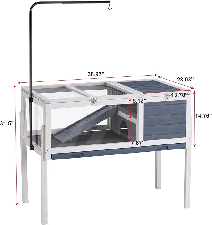 BIRASIL Wood Tortoise Enclosure with Adjustable Light Stand,2-Tier Habitat Reptile Cage with Swimming Area Feeding Area, Tortoises House for Small Animals Lizards Hamster (Gray/White)