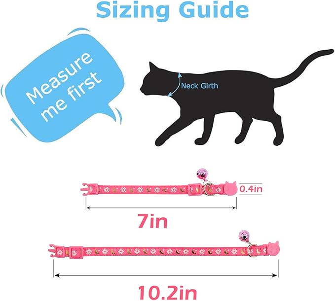 3 PCS Breakaway Cat Collar with Bell, Moon Cat Collar Adjustable Cute Kitten Collars Soft for Cat Puppy 7-10.2in (Red Pink Purple)