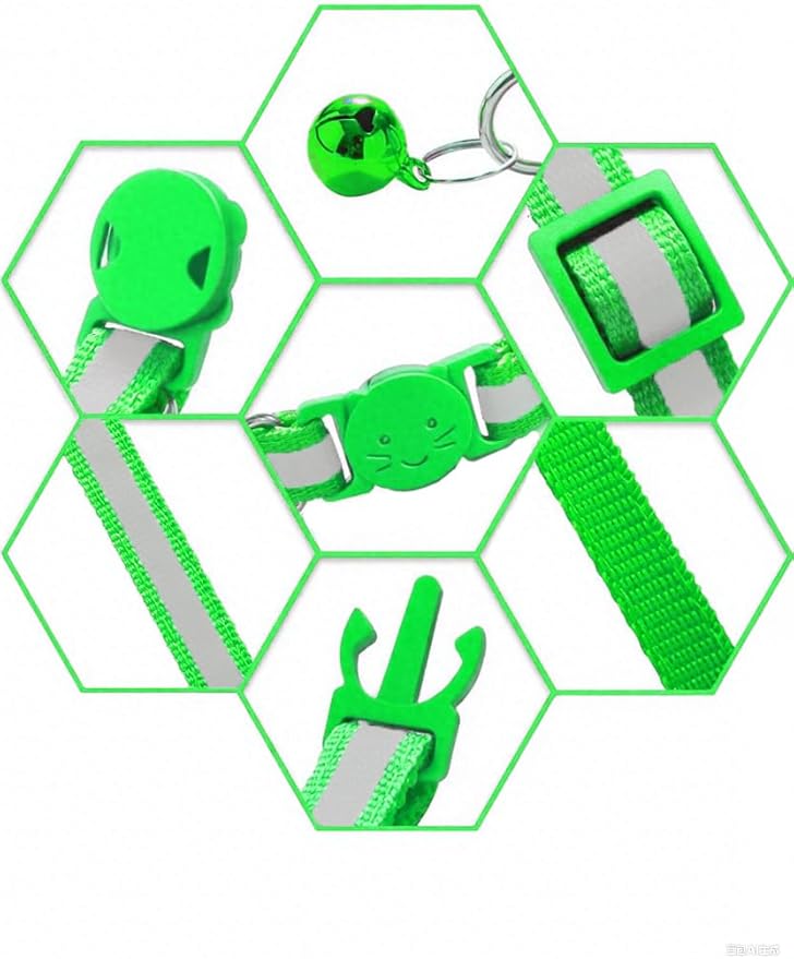 3 Pack Reflective and Breakaway Cat Collars with Bells,Adjustable Kitten Collars from 7.5 to 12.5 Inches, Ideal of Kitten Collar, Suitable for Girls and Boys(Green)