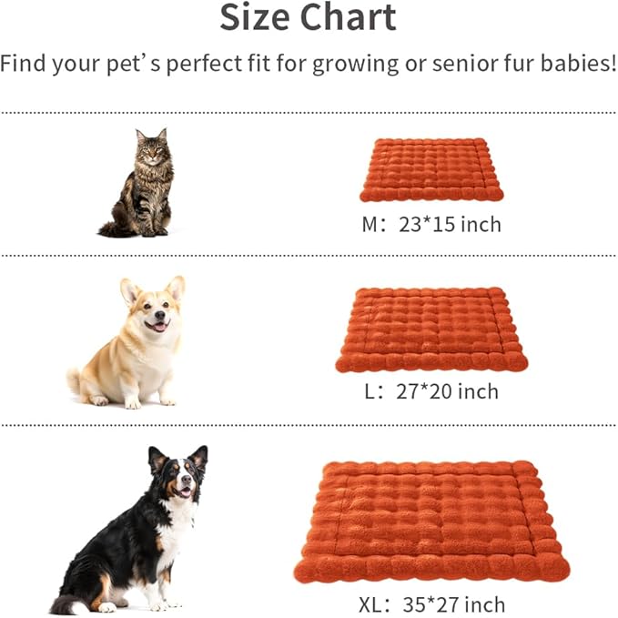 Self-Warming Cat Bed, Plush Faux Fur Pet Bed Mat with Anti-Slip Bottom, Ultra Soft Heated Pad for Cats & Kittens, Cozy Fluffy Bed for Window & Sills Couches, Machine Washable, 23x15 Inch Orange