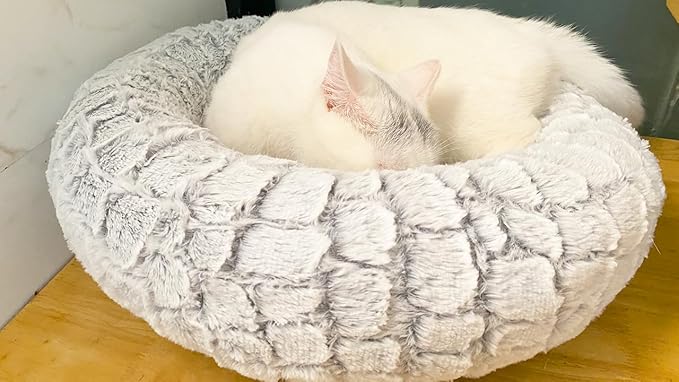 Heated Cat Bed Indoor, Round Heated Pet Bed for Indoor Cats 19" Soft & Cozy Donut Electric Pet Heating Pad for Kitten Cat